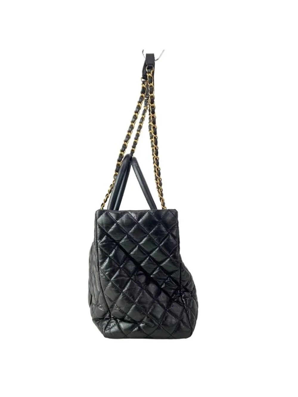 Chanel Shoulder Bag Quilted Black Matte Togo Chain 2-Way